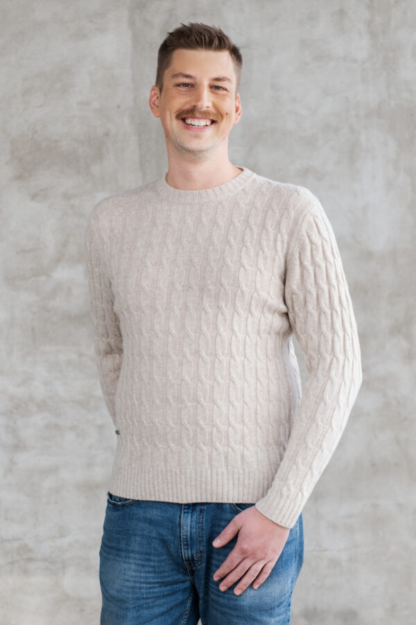 Cable knit pure lambswool sweater JOOSEP Light Beige melange