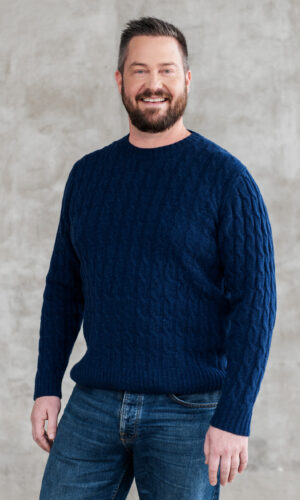 Cable knit pure lambswool sweater JOOSEP Navy melange