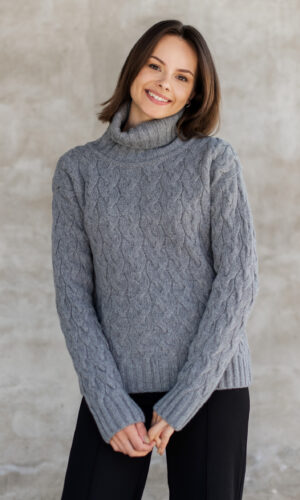 MITHIO Lambswool big cable knit women´s sweater Sohvi grey