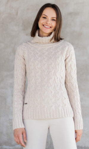 MITHIO Lambswool big cable knit women´s sweater Sohvi light beige