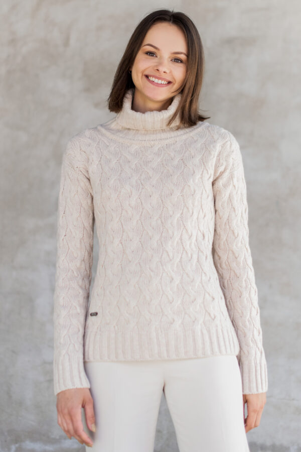 Lambswool big cable knit women´s sweater Sohvi light beige