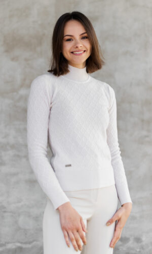 Diagonal rhomb knit merinowool women´s polo sweater Polo W Cappucino